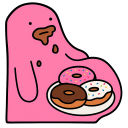pink blob eating donuts