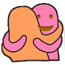 pink blob hugging
