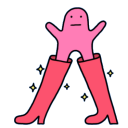 pink blob in sparkly boots