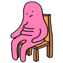 pink blob sitting on chair