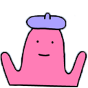 pink blob with beret