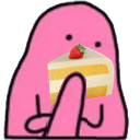 pink blob with cake