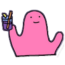 pink blob with drink